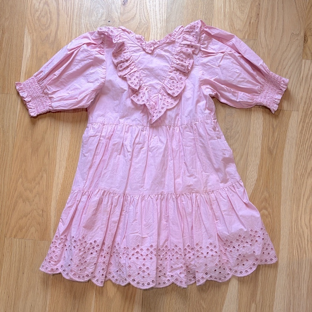 Cotton On Kids Pink Ruffled Dress with Eyelet Details Size 7